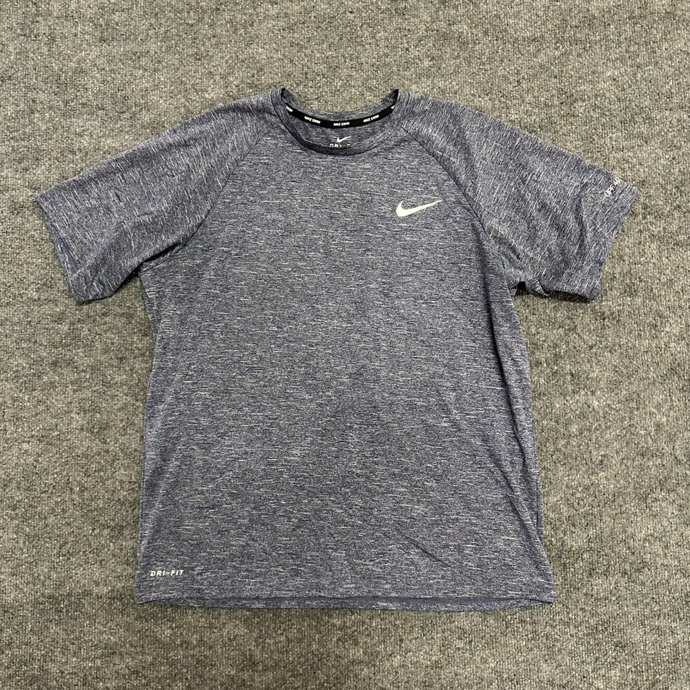 Nike Swim Shirt Mens Size L Blue Dri-Fit Rash Guard UPF 40+ Heathered Athletic